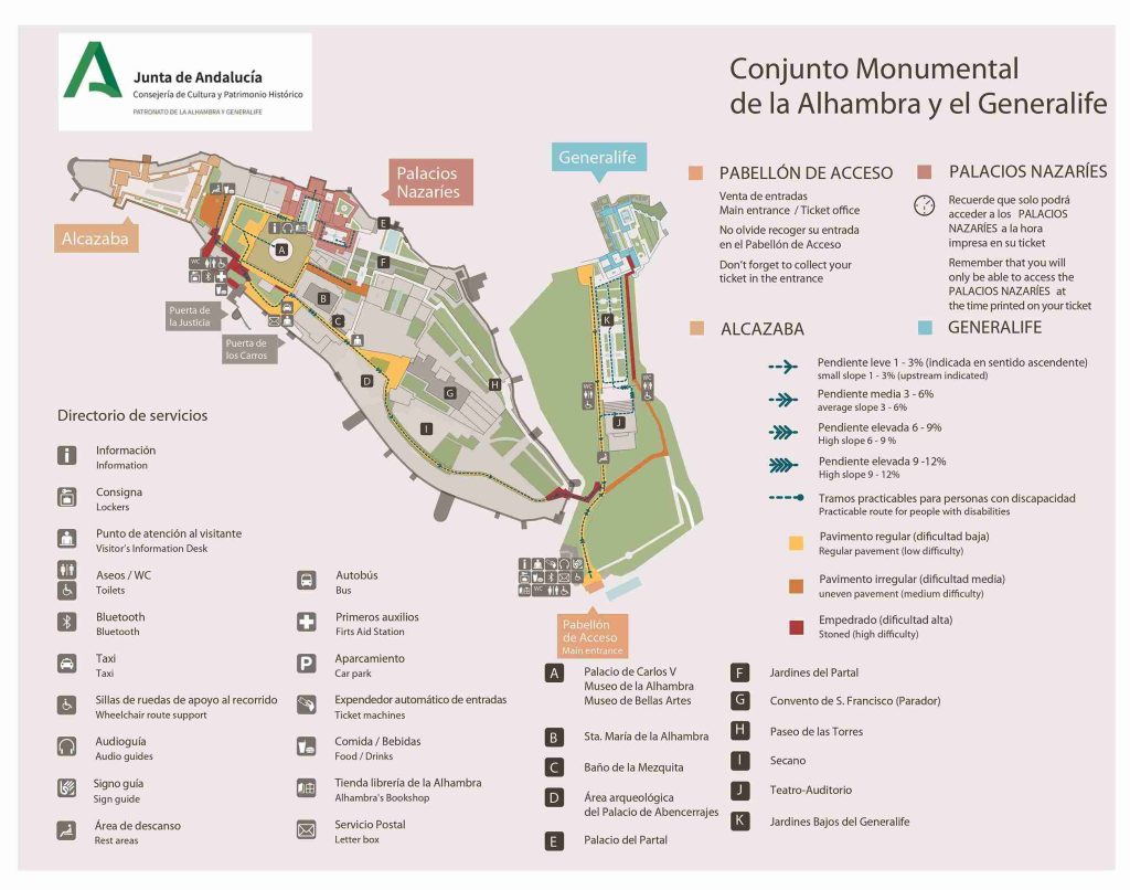 Alhambra accesibilidad movilidad reducida Mapa información útil